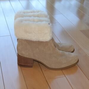 NWOT Koolaburra UGG Suade Heeled Boots Tan with White Upper Size 10
